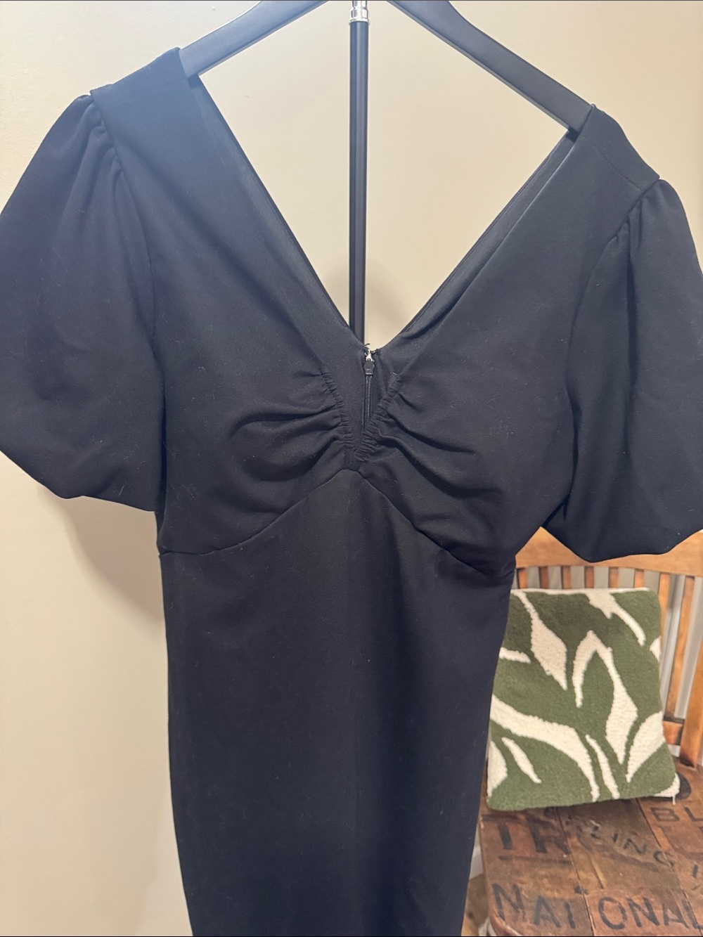 GUESS Black Ruched Front Mini Dress Size 16 Puff Sleeve - Picture 4 of 6
